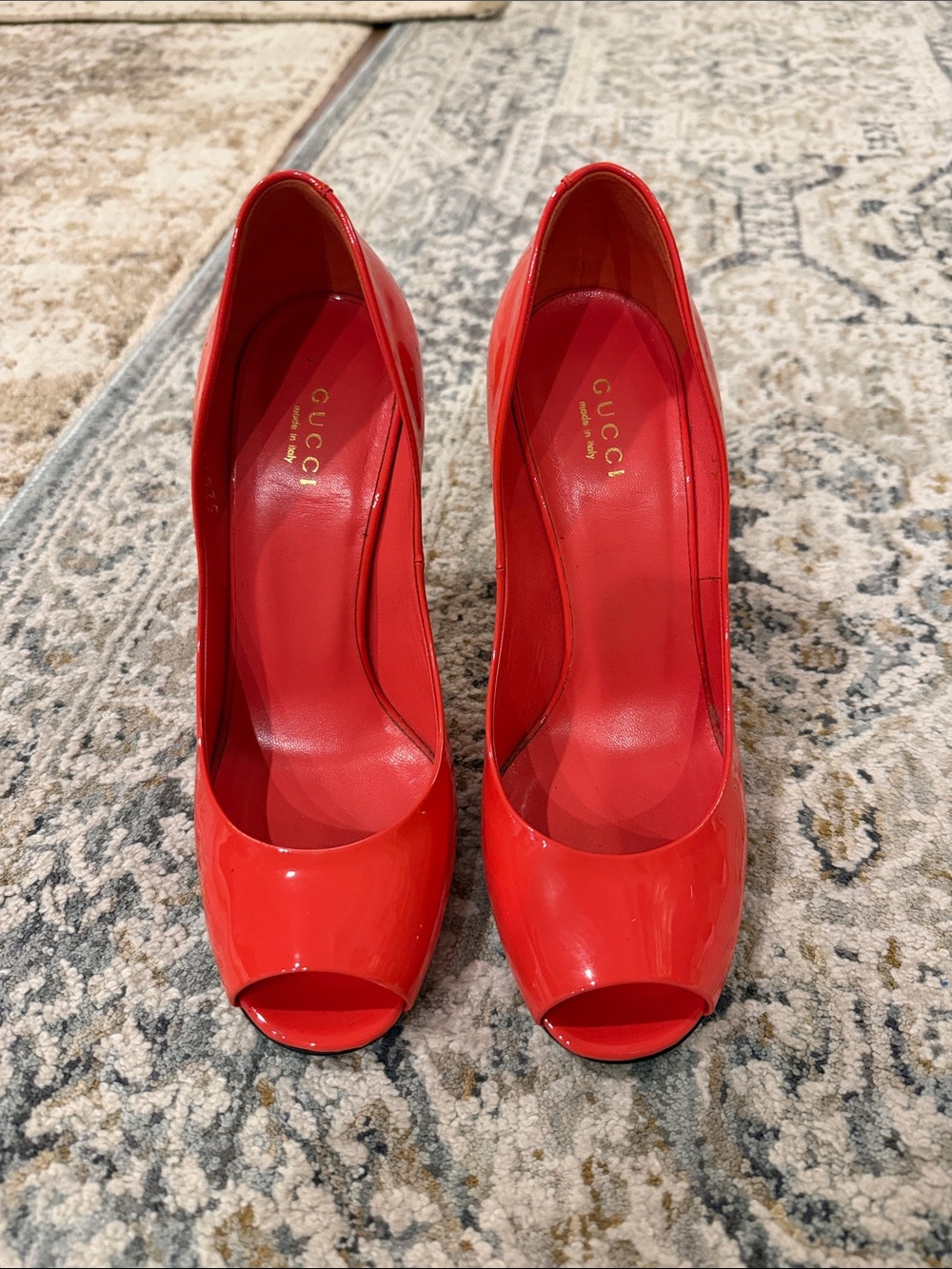 Gucci flame red Patent Peep-Toe Heels